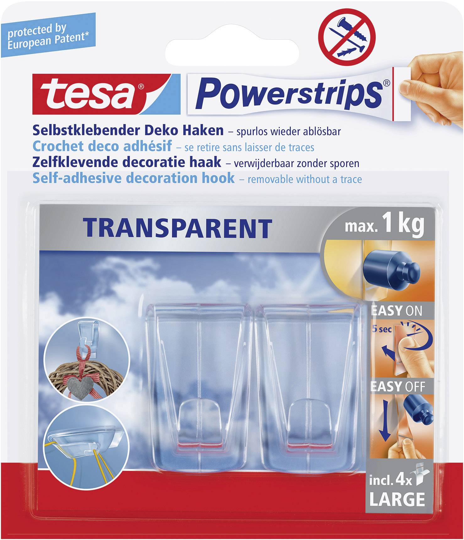 TESA POWERSTRIPS® Klebehaken Large Transparent Inhalt: 2St.