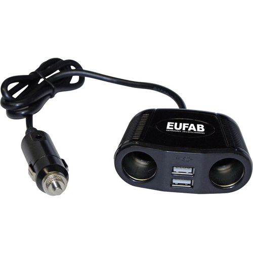 Eufab 16549 Zigarettenanzünder-Verteiler Anzahl Zigarettenkupplungen 2 x Schnittstellen: USB 2 x Belastbarkeit Strom max. 10A