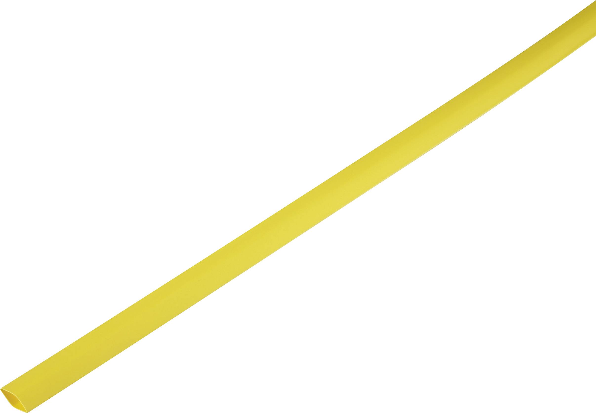 Ein gelber Schrumpfschlauch in Nahaufnahme, diagonal ausgerichtet.