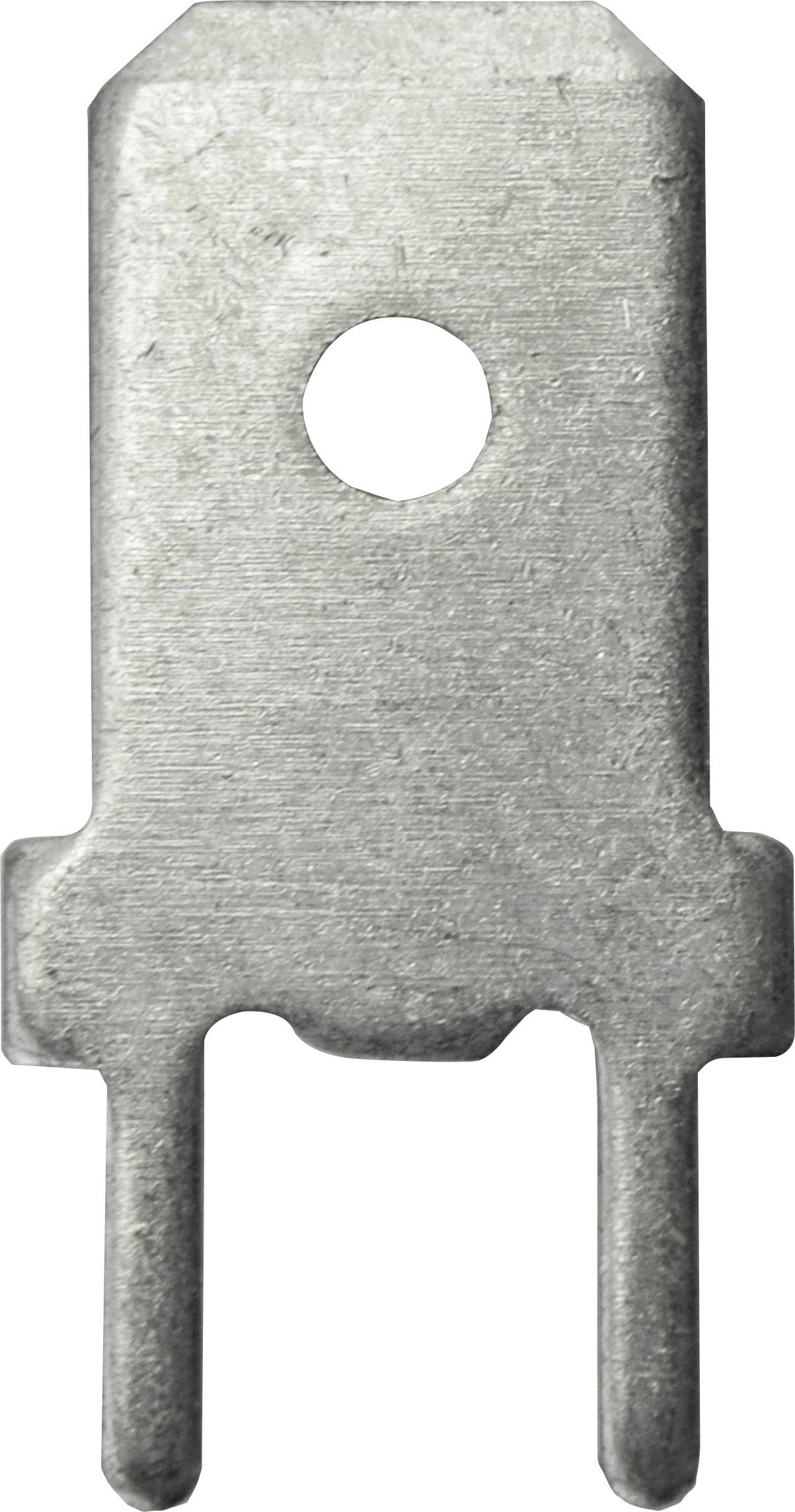 Metal pin with a rectangular head, a round hole in the centre, and two parallel legs at the bottom.