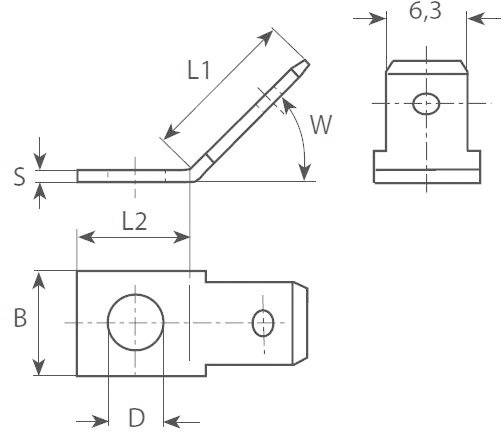 Vogt Verbindungstechnik 3856.67 Steckzunge Steckbreite: 6.3mm Steckdicke: 0.8mm 45° Unisoliert Metall