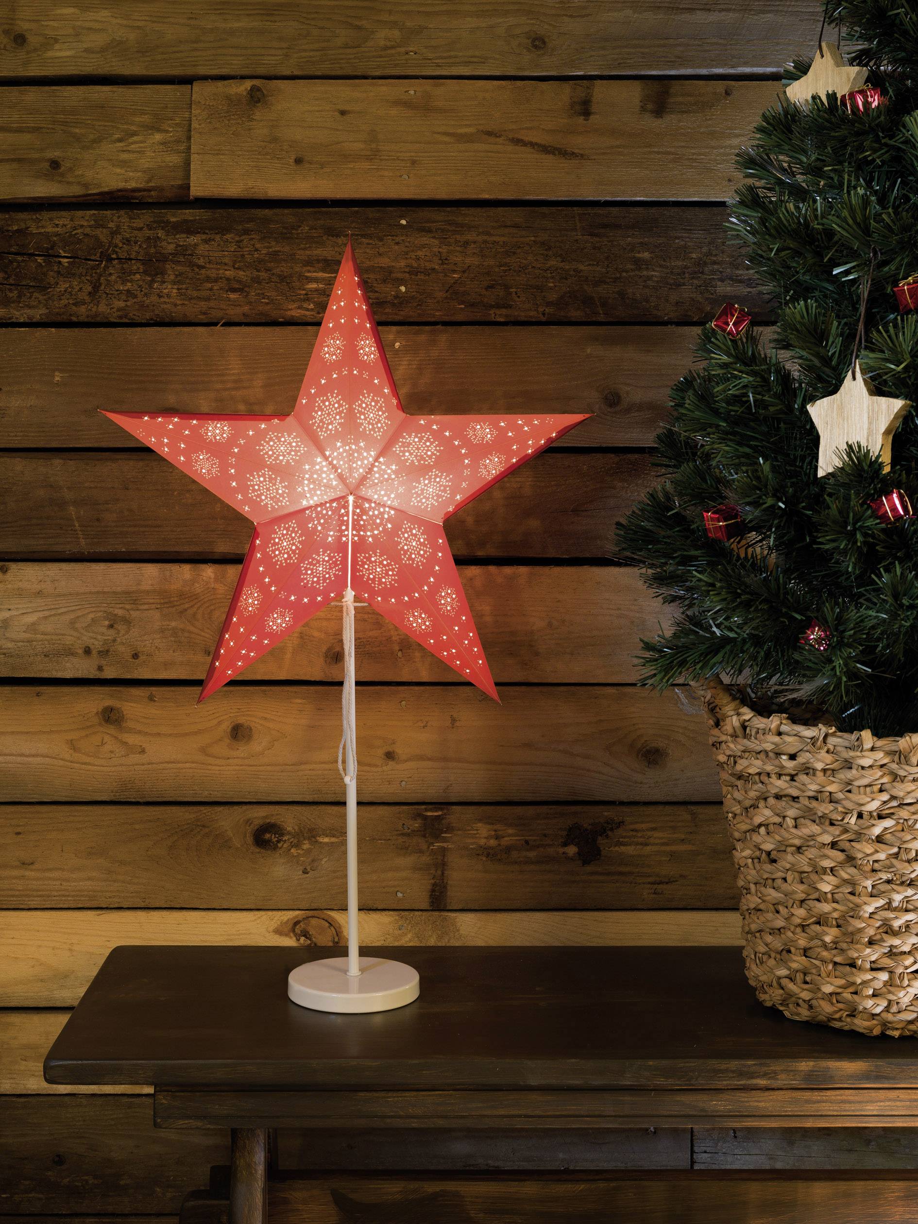 Konstsmide 2991-520 Weihnachtsstern Glühlampe, LED Rot mit ausgestanzten Motiven, mit Schalter