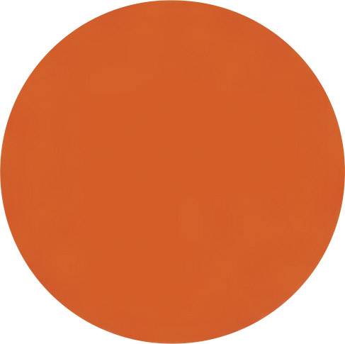 Ein großer, einfarbiger, leuchtend orangefarbener Kreis auf weißem Hintergrund.