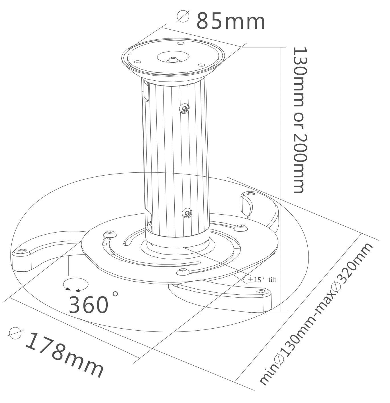 SpeaKa Professional Projector Beamer-Deckenhalterung Neigbar, Drehbar Boden-/Deckenabstand (max.): 20cm Silber