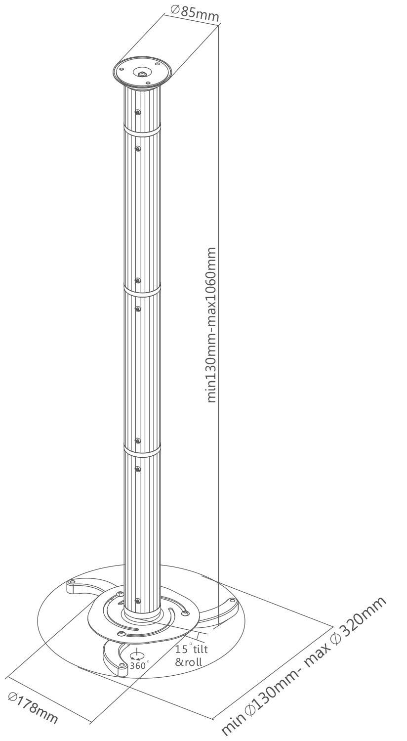 SpeaKa Professional Projector Beamer-Deckenhalterung Neigbar, Drehbar Boden-/Deckenabstand (max.): 106cm Silber