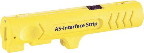 Gelbes Werkzeug mit Aufschrift 'AS-Interface Strip', verwendet zur Abisolierung von Kabeln.