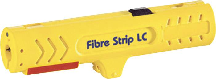 Gelbes Glasfaser-Abisolierwerkzeug mit Aufschrift 'Fibre Strip LC' an der Seite. Bestimmt zum Abisolieren von Glasfaserkabeln.