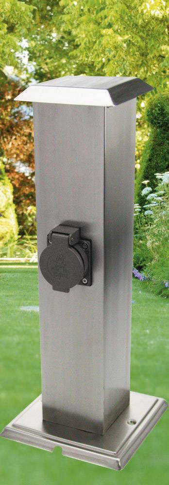 Heitronic 35107 Gartensteckdose 2fach Edelstahl, Schwarz