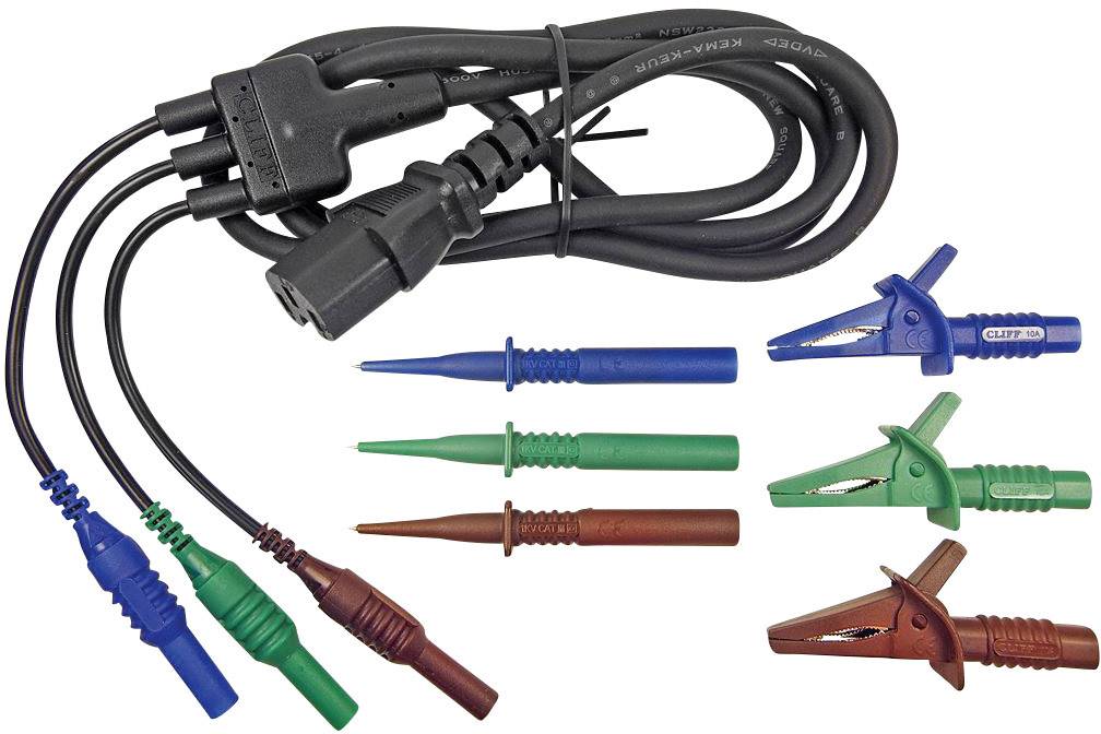 Cliff CIH29923 Sicherheits-Messleitungs-Set [Stecker 4 mm - Warmgeräte-Stecker C16] 1.50 m Blau, Gr