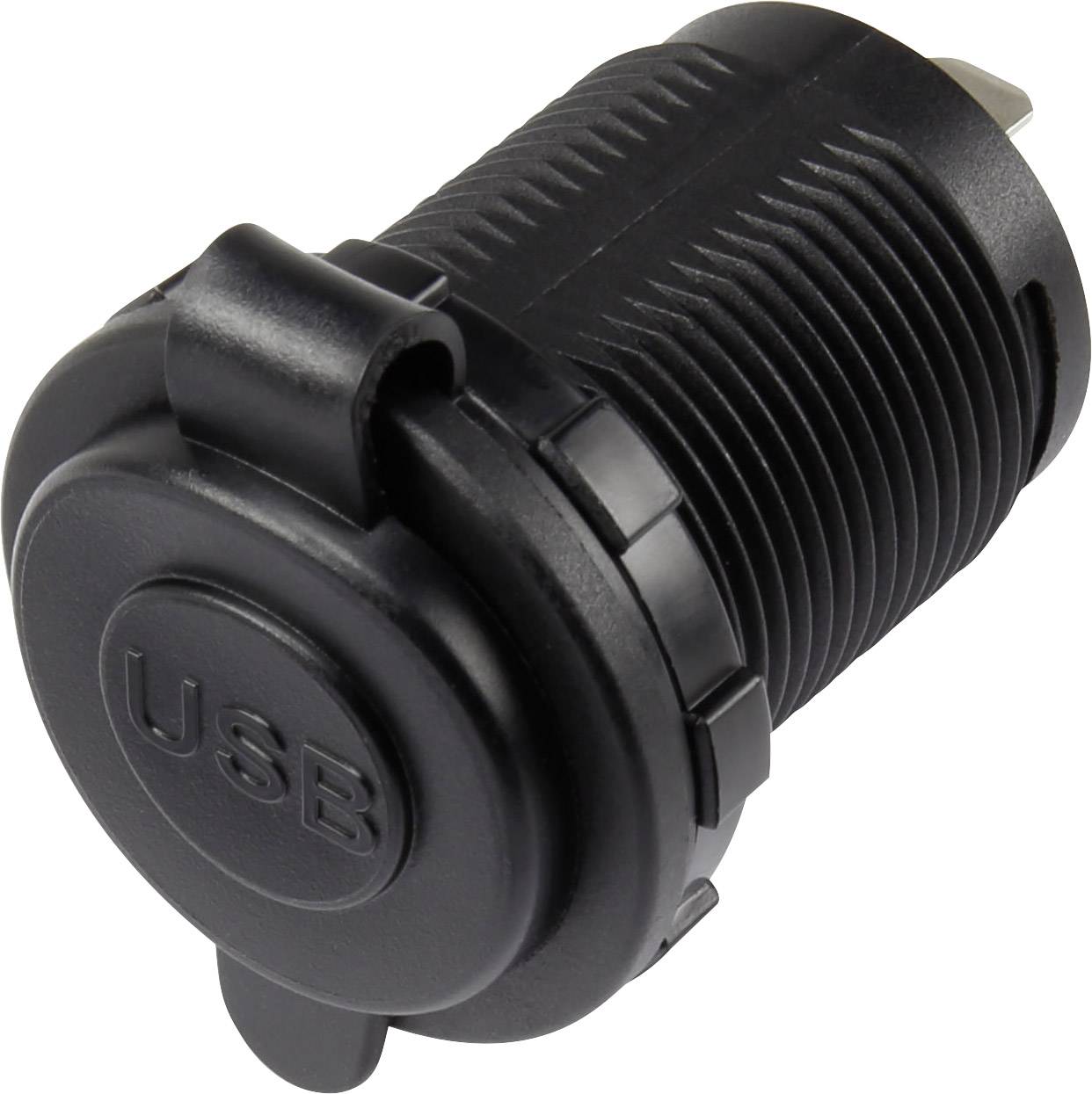 TRU Components USB-Einbaubuchse mit Staubschutzkappe Buchse, Einbau vertikal 1-fach, Front rund Ø 36.8 mm, mit blauer Beleuchtung