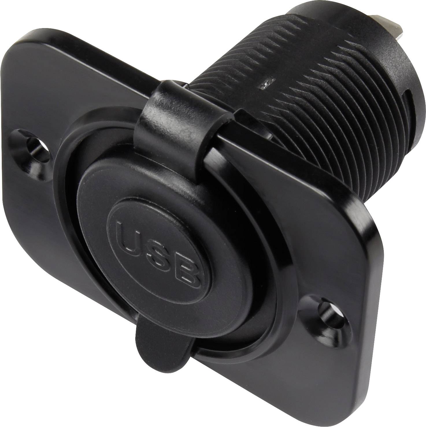 USB-Einbaubuchse mit Staubschutzkappe Buchse, Einbau vertikal 1-fach, Front rechteckig 43.1 x 60 mm, mit blauer Beleuchtung