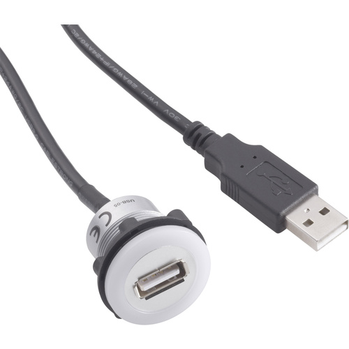 TRU Components USB-05 USB-Einbaubuchse 2.0 USB-Buchse Typ A, beleuchtet auf  USB-Stecker Typ A mit 60cm Kabel Inhalt: 1St.