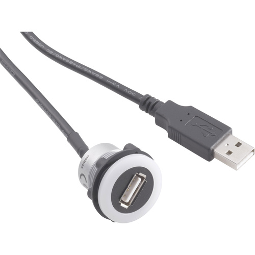 TRU Components USB-05-BK USB-Einbaubuchse 2.0 Buchse, Einbau USB-Buchse Typ A, beleuchtet auf USB-Stecker Typ A mit 60cm Kabel