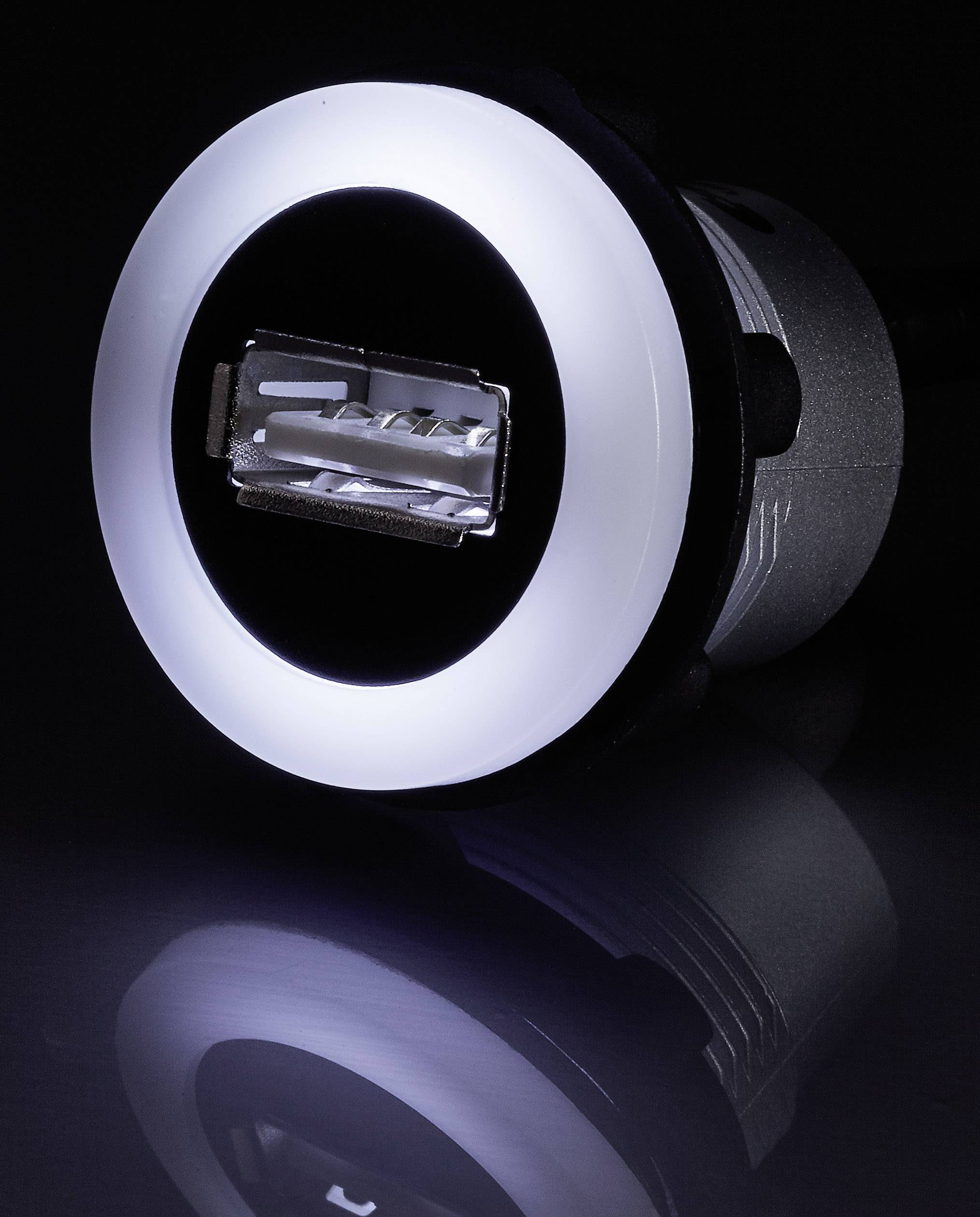 TRU Components USB-05-BK USB-Einbaubuchse 2.0 Buchse, Einbau, Stecker USB-Buchse Typ A, beleuchtet auf USB-Stecker Typ A mit 60cm