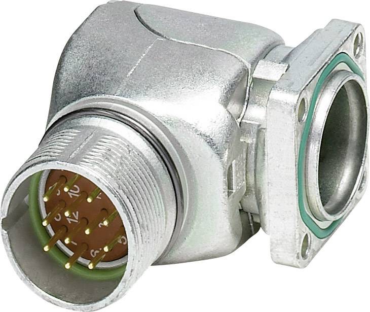 Ein silberner elektrischer Stecker mit mehreren goldenen Stiften, geeignet für industrielle oder technische Anwendungen.