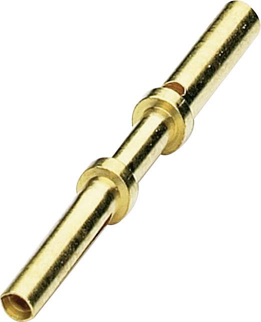 Ein goldfarbener zylindrischer Metallstift mit zwei breiteren Ringen, die als Kontaktelement in technischen Anwendungen genutzt wird.