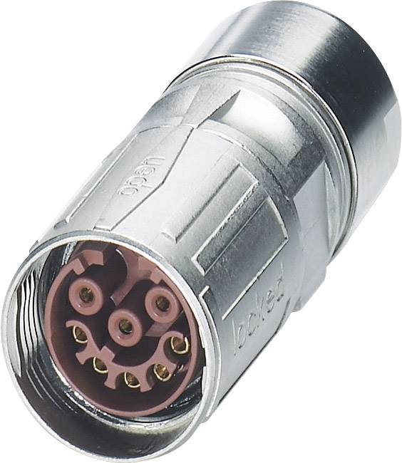 Ein silberner elektronischer Steckverbinder mit mehreren goldenen Kontakten, geeignet für industrielle oder technische Anwendungen.