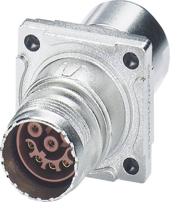 Ein runder, metallischer Steckverbinder mit mehreren Steckplätzen für Pins, möglicherweise zur industriellen oder elektronischen Anwendung.