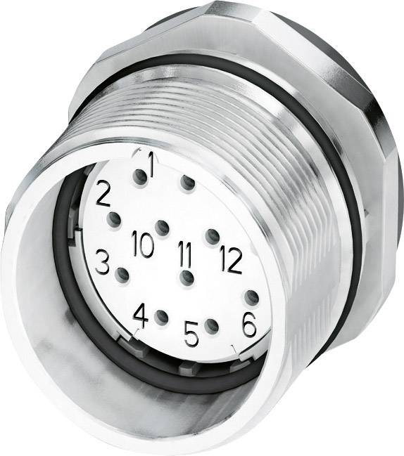 Zylindrischer Metallstecker mit 12 nummerierten Kontakten, symmetrisch angeordnet.