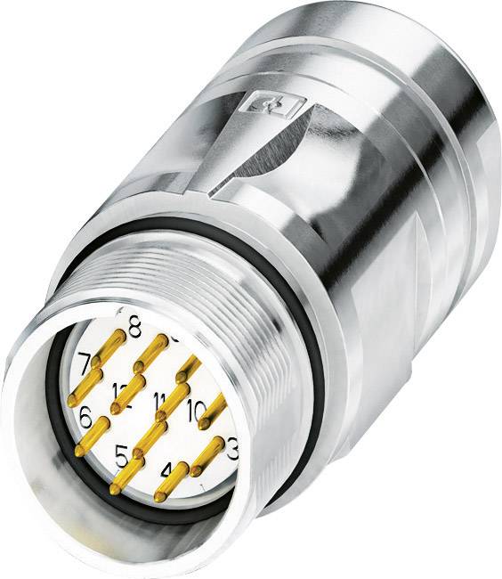 Zehnpoliger Metallstecker für industrielle Anwendungen, zeigt gelb markierte Anschlüsse und robuste Bauweise.