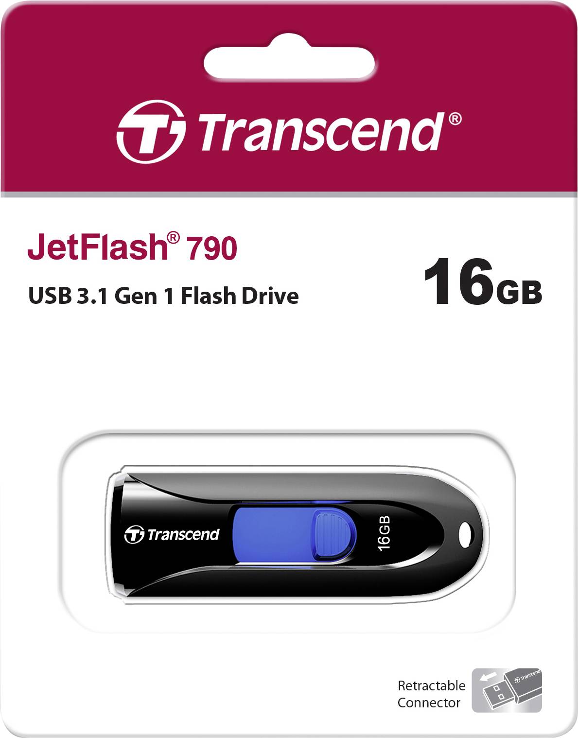 Transcend JetFlash® 790 USB-Stick 16 GB Schwarz, Blau TS16GJF790K USB 3.2 Gen 2 (USB 3.1)