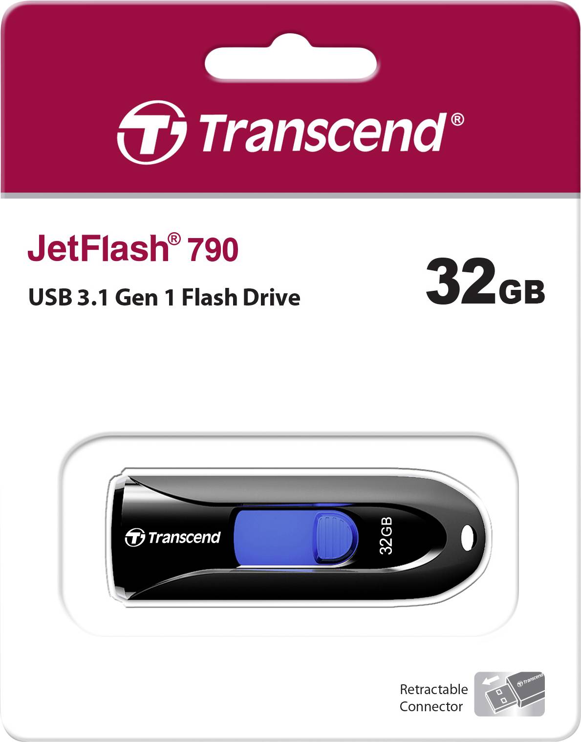 Transcend JetFlash® 790 USB-Stick 32 GB Schwarz, Blau TS32GJF790K USB 3.2 Gen 2 (USB 3.1)