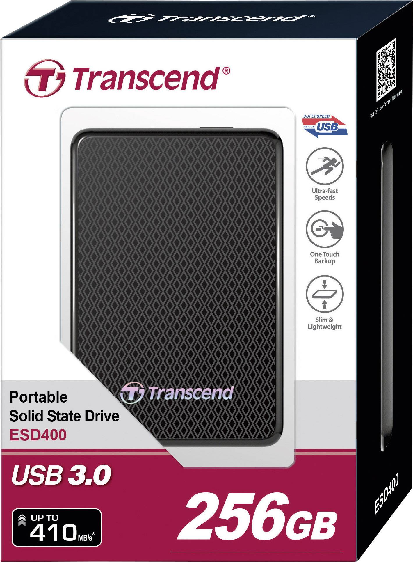 Transcend ESD400 256 GB Externe SSD USB 3.2 Gen 1 (USB 3.0) Schwarz TS256GESD400K