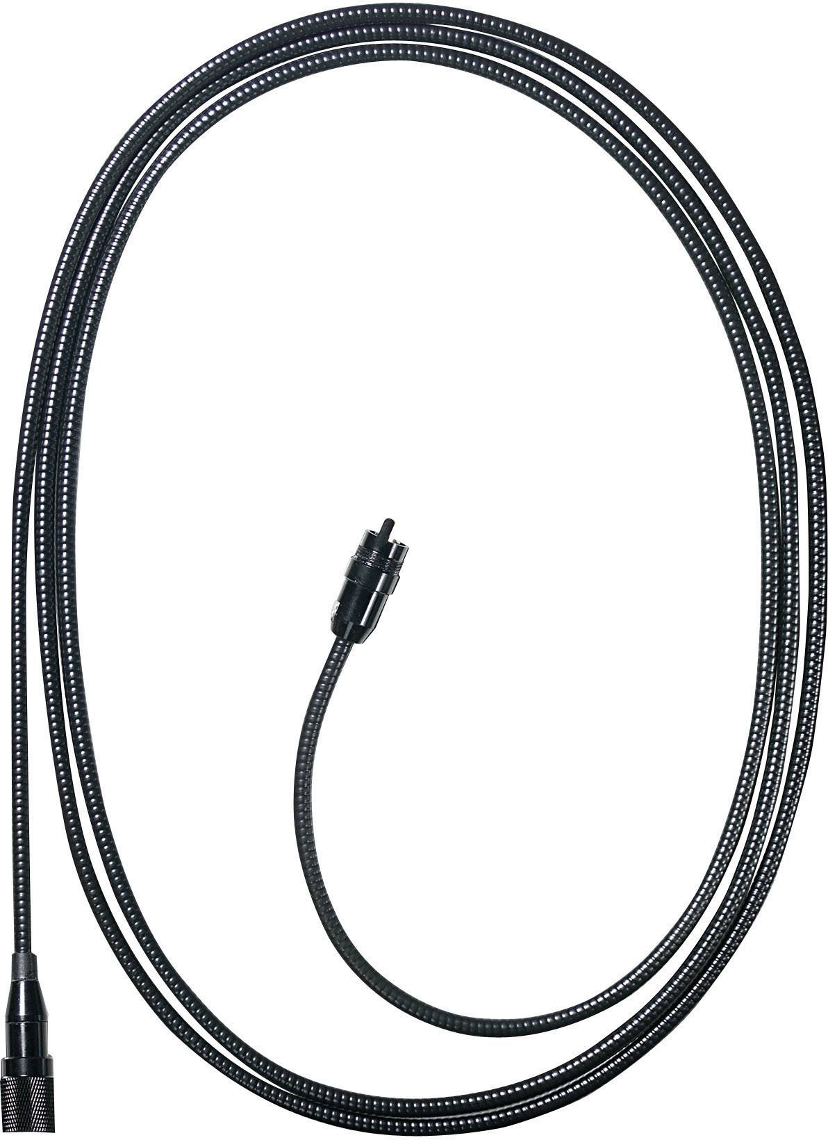 Ein langes schwarzes Kabel mit Stecker in der Mitte; es scheint flexibel und wird wahrscheinlich zur Datenübertragung oder Stromversorgung genutzt.