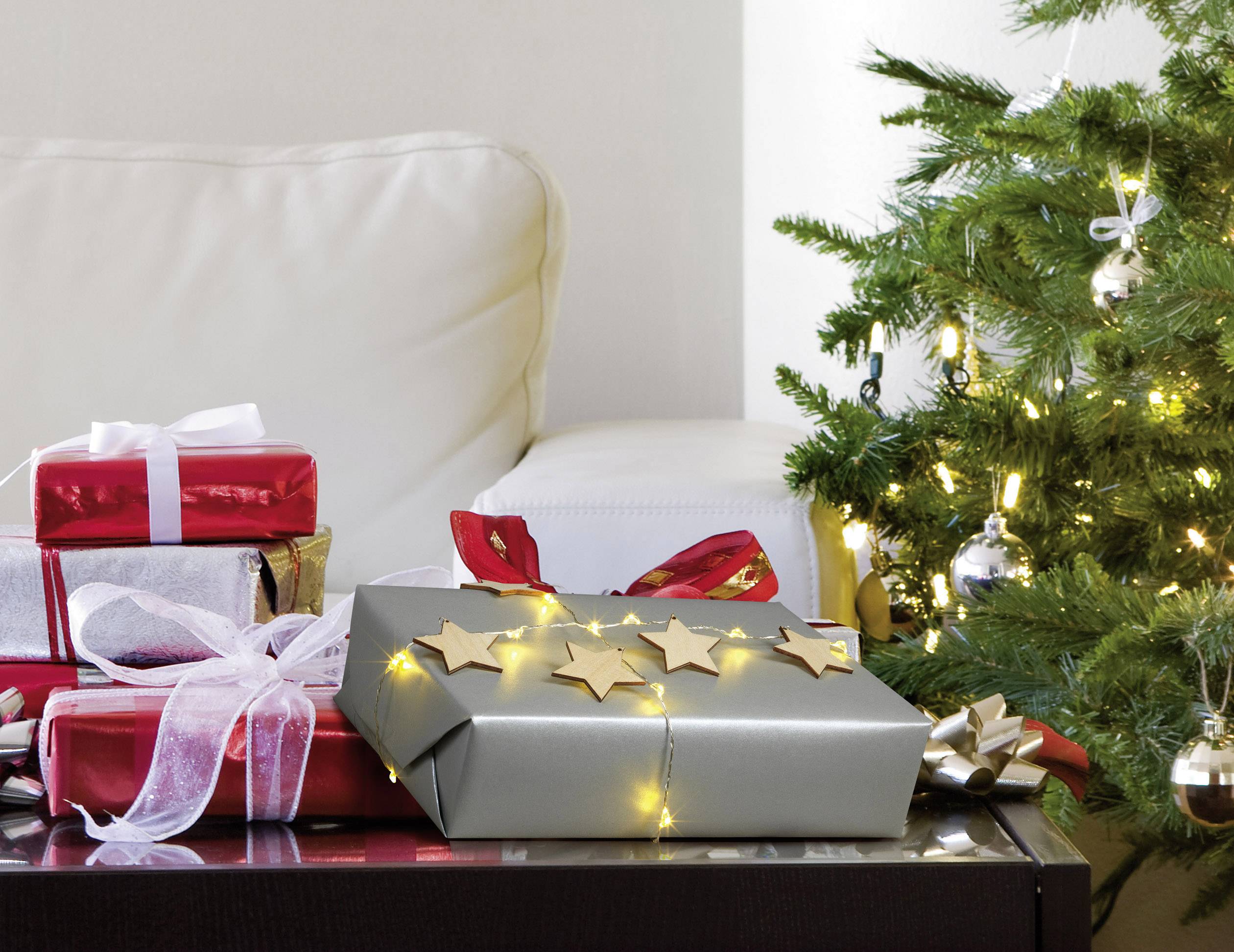 Polarlite LBA-04-007 Motiv-Lichterkette Sterne Innen batteriebetrieben LED Warmweiß Beleuchtete Län