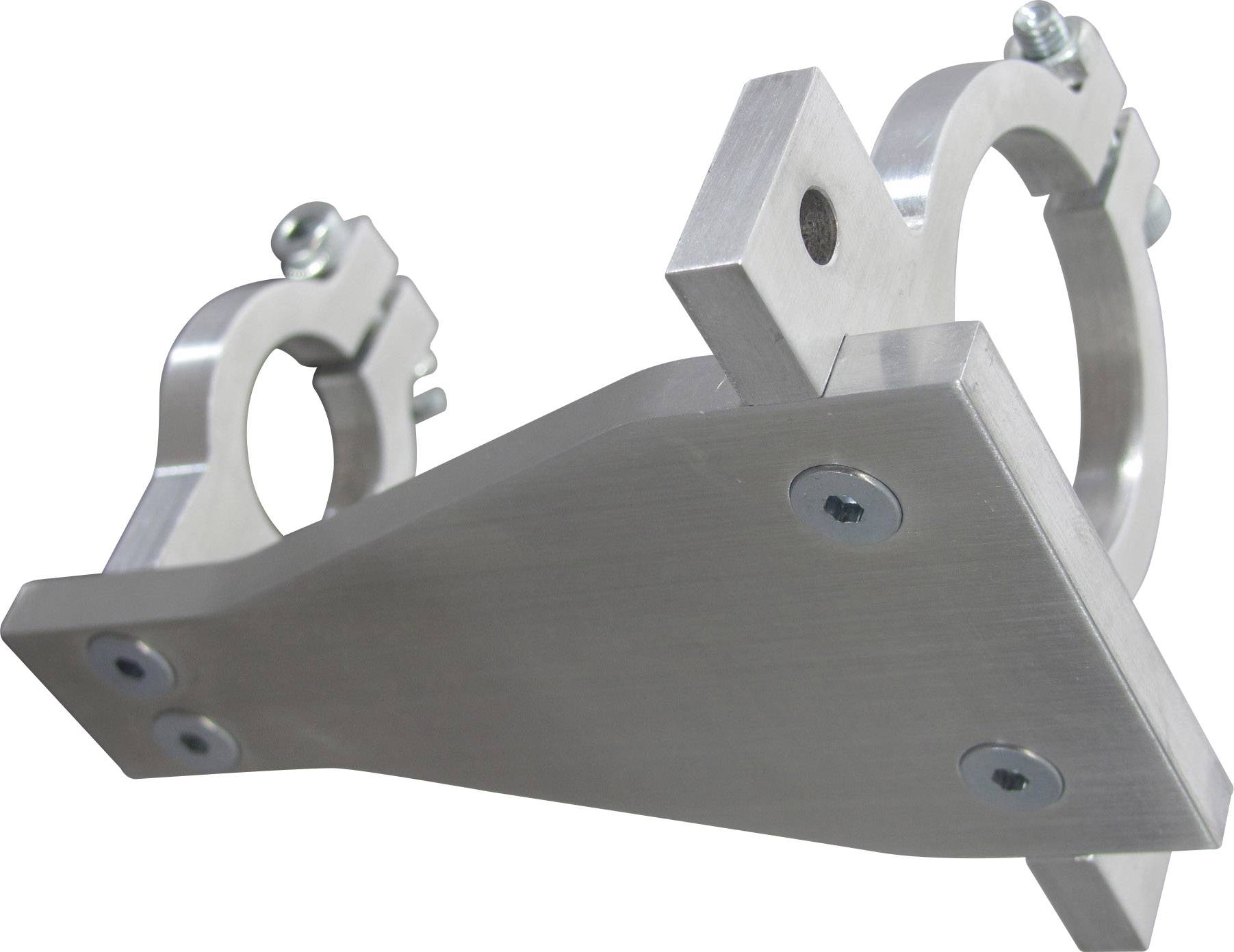 Metallhalterung mit zwei Befestigungsringen und Schrauben, dient zur Stabilisierung oder Befestigung an runden Objekten.