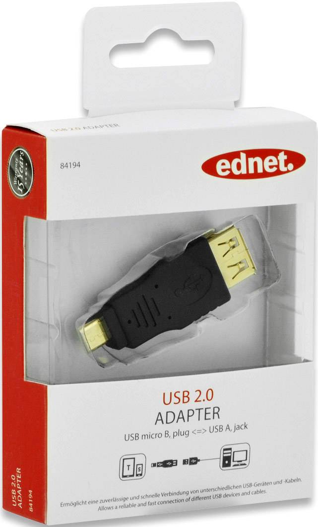 ednet USB 2.0 Adapter [1x USB 2.0 Stecker Micro-B - 1x USB 2.0 Buchse A] 84194 vergoldete Steckkontakte