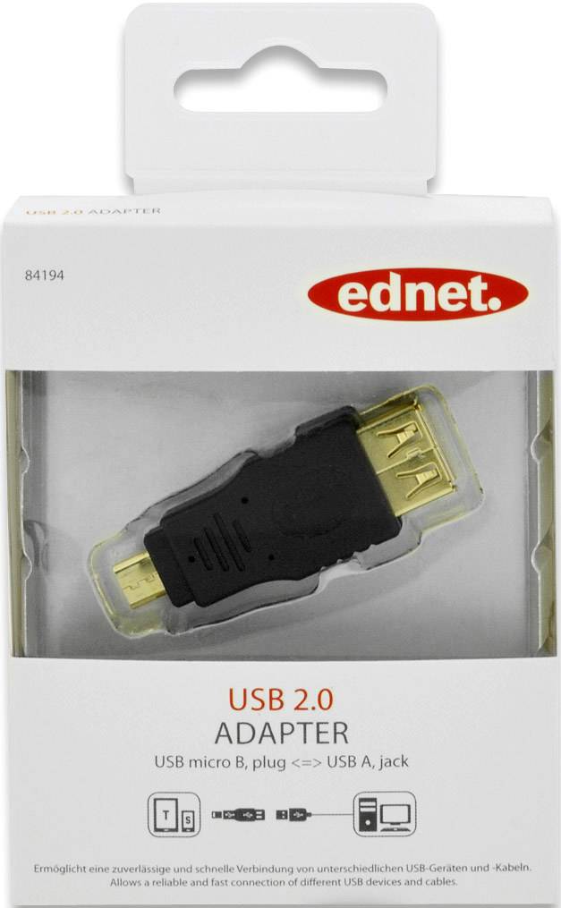 ednet USB 2.0 Adapter [1x USB 2.0 Stecker Micro-B - 1x USB 2.0 Buchse A] 84194 vergoldete Steckkontakte