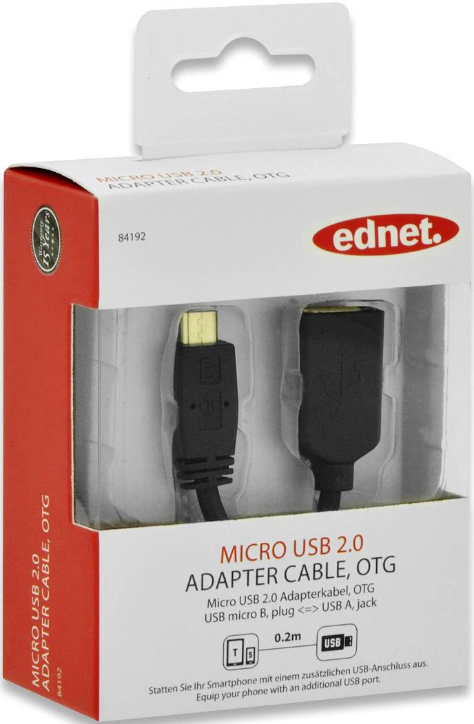 Ednet USB-Kabel USB 2.0 USB-Micro-B Stecker, USB-A Buchse 20.00cm Schwarz vergoldete Steckkontakte