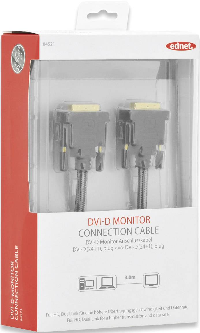 Ednet DVI Anschlusskabel DVI-D 24+1pol. Stecker, DVI-D 24+1pol. Stecker 3.00 m Schwarz 84521 schrau