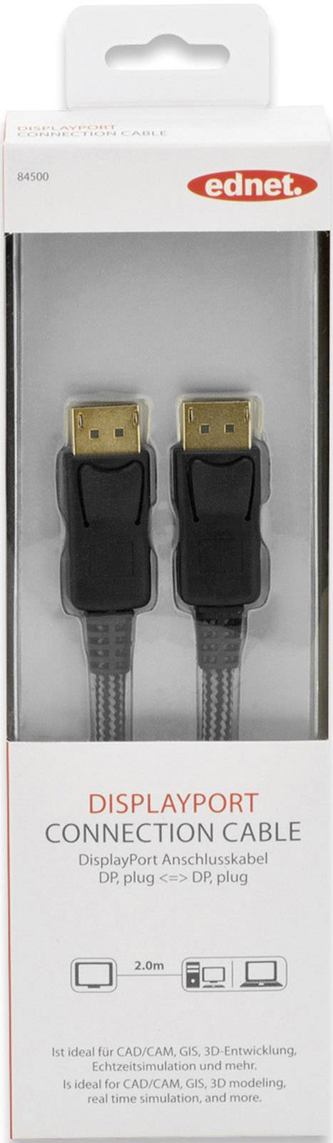ednet DisplayPort Anschlusskabel 2.00 m 84500 vergoldete Steckkontakte Schwarz [1x DisplayPort Stecker - 1x DisplayPort Stecker]