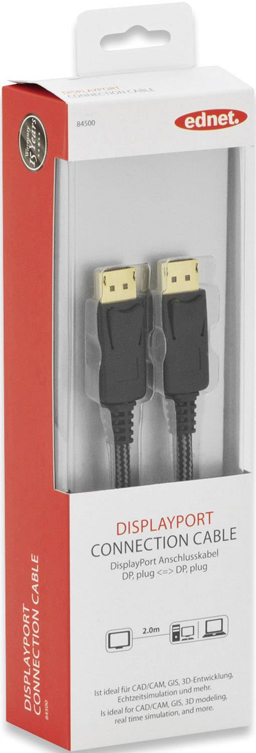 ednet DisplayPort Anschlusskabel 2.00 m 84500 vergoldete Steckkontakte Schwarz [1x DisplayPort Stecker - 1x DisplayPort Stecker]