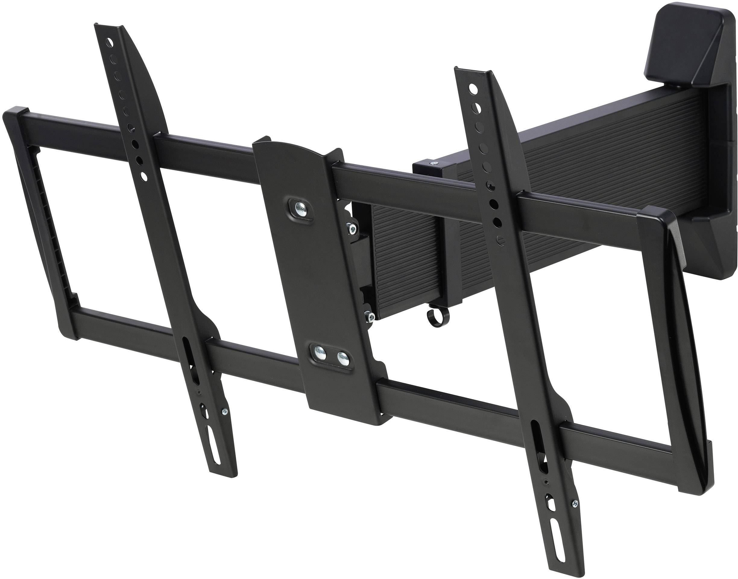 Wandhalterung für Fernseher, neig- und schwenkbar. Stabiler, schwarzer Rahmen mit mehreren Befestigungspunkten und schwenkbarem Arm.