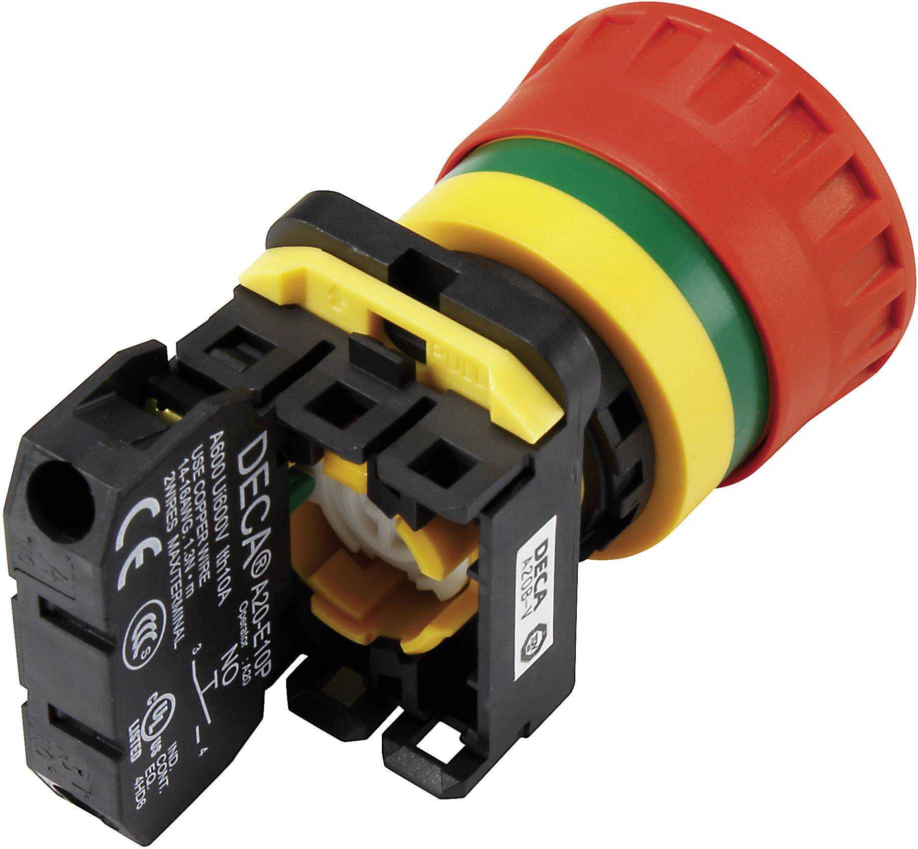 DECA A20B-V4E02R Not-Aus-Schalter mit Kontaktelement 240 V/AC 6A 2 Öffner IP65 1St.