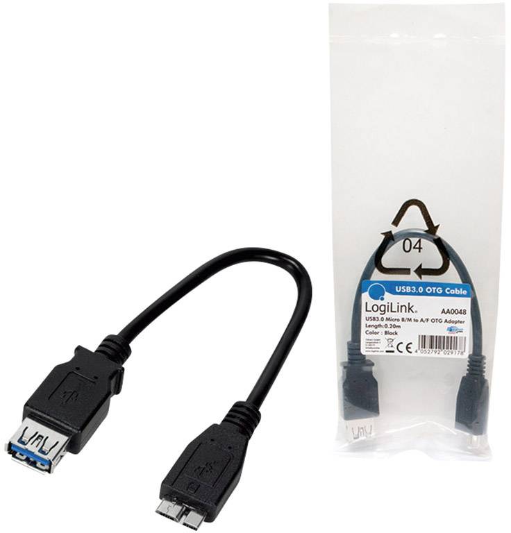 LogiLink USB 3.0 Adapter [1x USB 3.0 Stecker Micro B - 1x USB 3.0 Buchse A] AA0048 mit OTG-Funktion