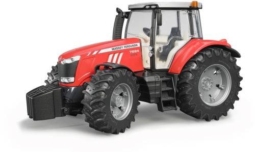 Roter Traktor auf weißem Hintergrund; großes Fahrzeug mit robusten Reifen und Fahrerkabine, geeignet für landwirtschaftliche Arbeiten.