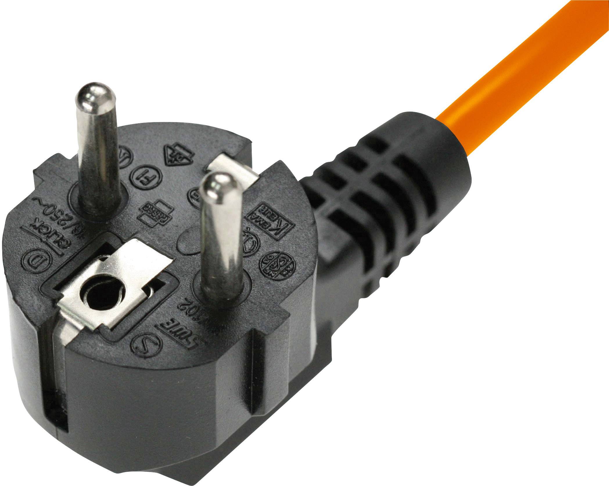 Kash Kaltgeräte-Anschlusskabel Kaltgeräte-Buchse C13 - Schutzkontakt-Winkelstecker Schwarz, Orange 3.00m 1St.