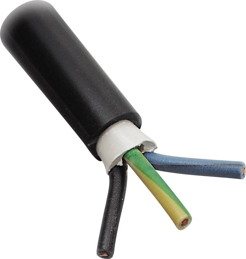 Ein offenes Kabel zeigt drei herausragende Drähte in den Farben Schwarz, Gelb-Grün und Blau.