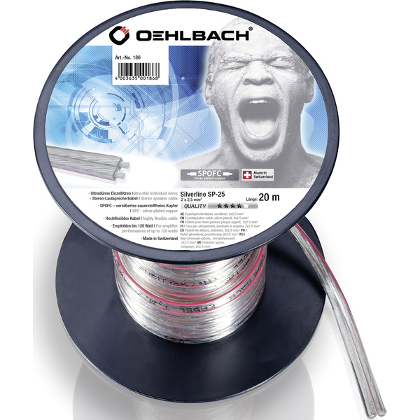 Oehlbach 186 Câble haut-parleur 2 x 2.50 mm² transparent 20 m