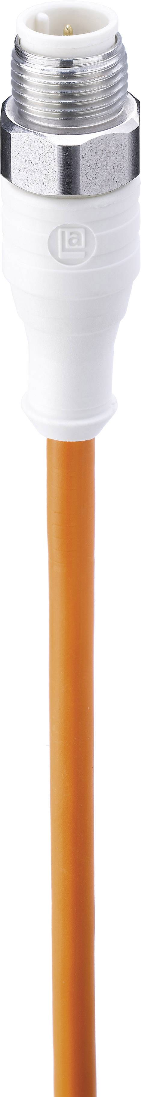 Ein weißer Stecker mit einem orangefarbenen Kabel für industrielle Anwendungen.