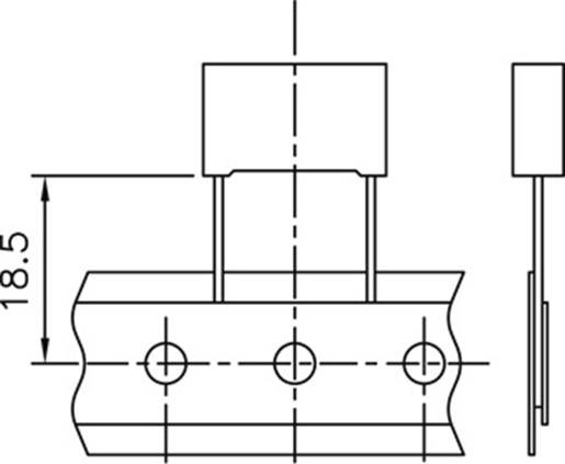 Technische Zeichnung eines Mechanismus mit drei Schraubenlöchern und Höhenangabe von 18,5 Einheiten auf der linken Seite.