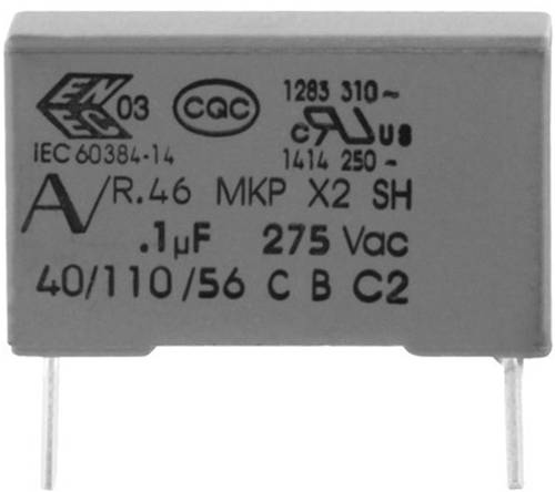 Kemet R46KI21000001M+ MKP-Funkentstör-Kondensator radial bedrahtet 10 nF 275V 20% 15mm (L x B x H)