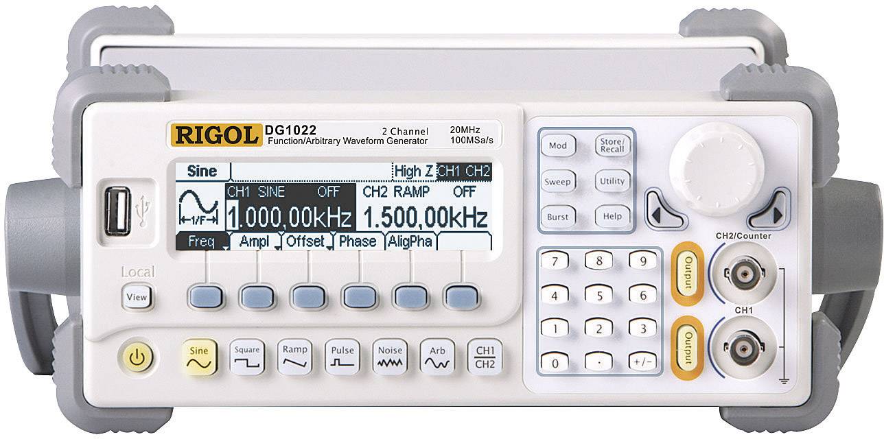 Rigol DG1022 Funktionsgenerator netzbetrieben 0.000001 Hz - 20 MHz 2-Kanal Sinus, Rechteck, Dreieck, Puls, Rauschen