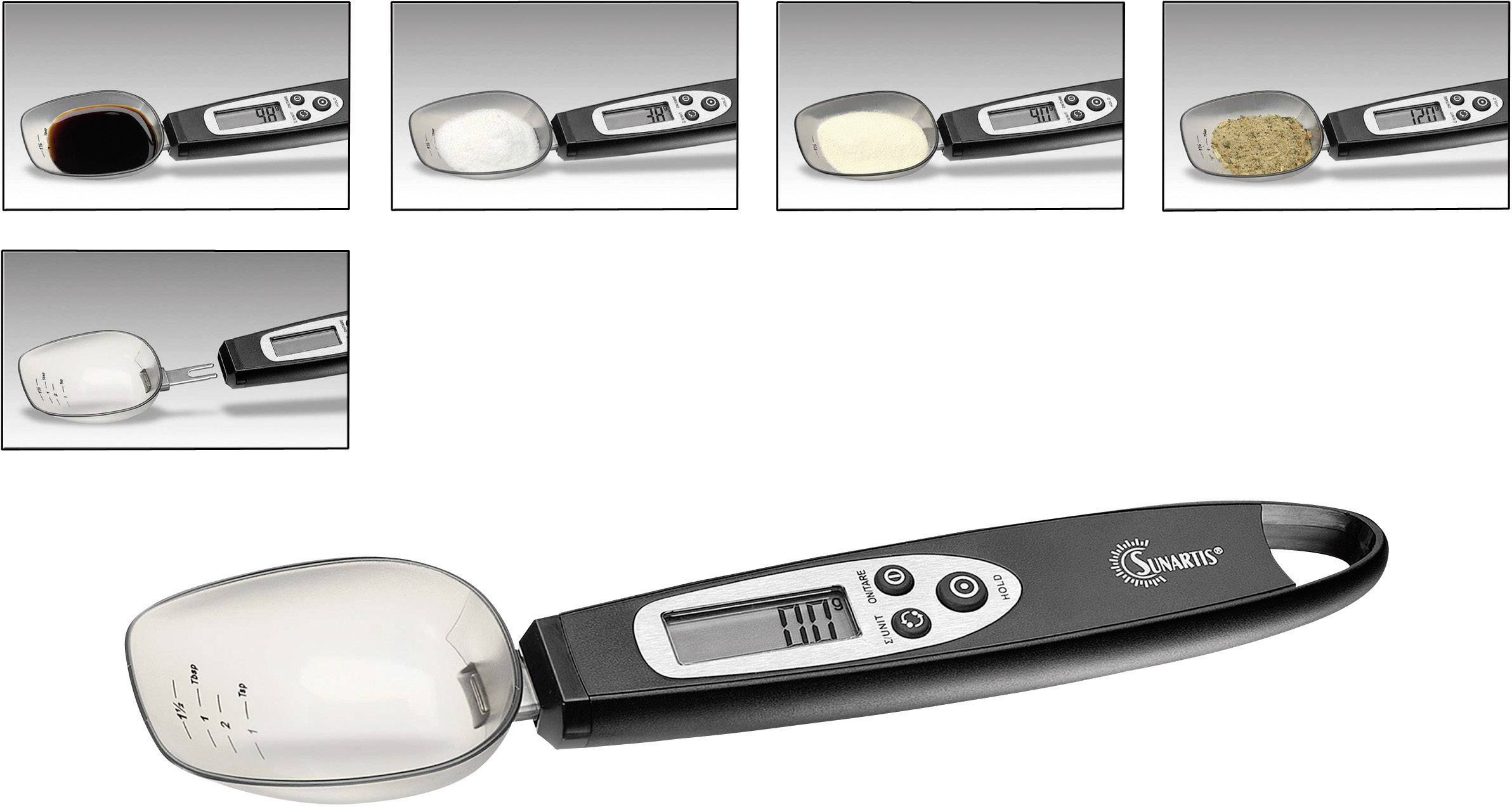 Sunartis 1-3013 ES494 Löffelwaage Wägebereich (max.) 300g Ablesbarkeit 0.1g batteriebetrieben Schwarz