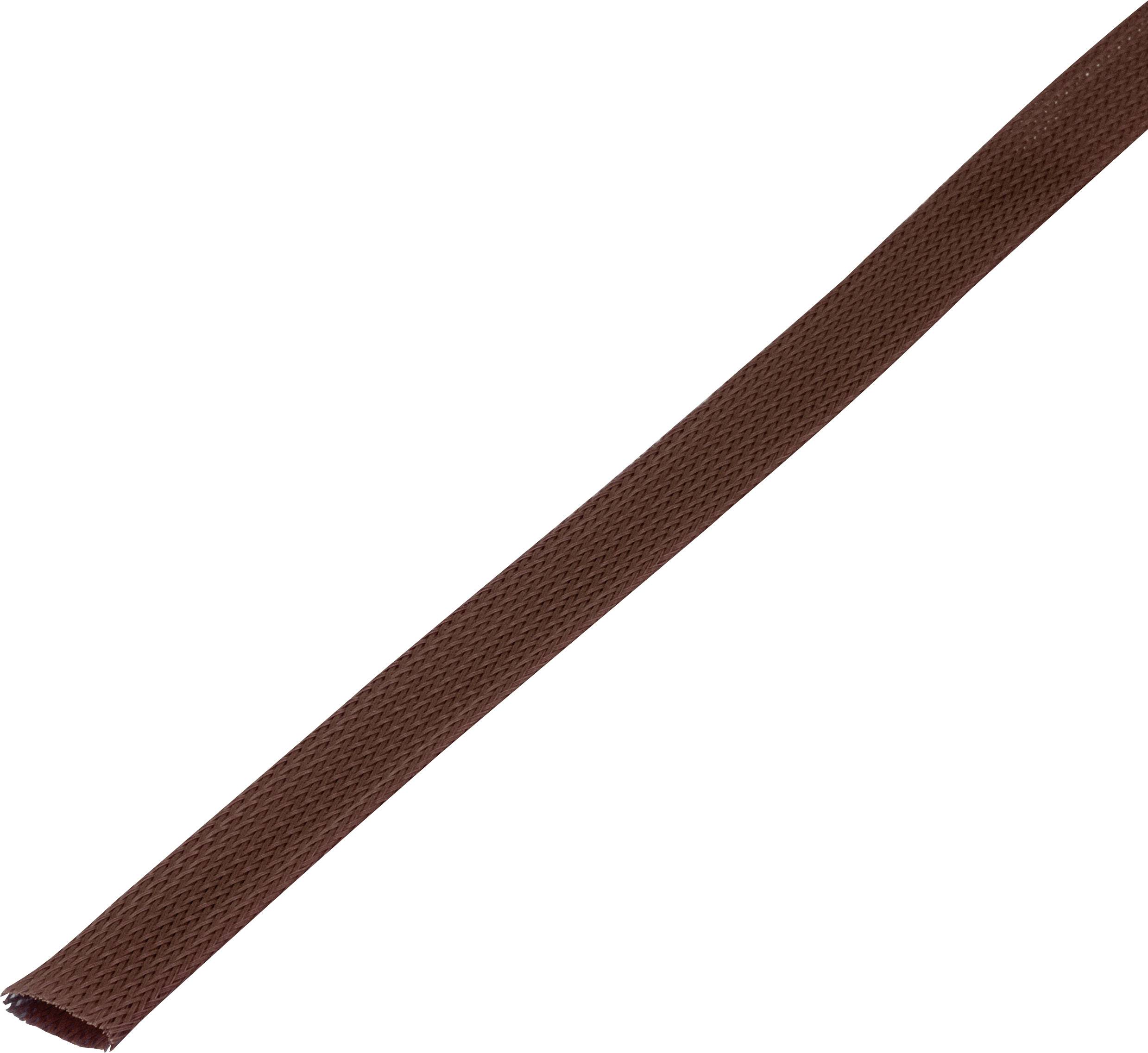 Braunes, gewebtes Kabelschutzrohr in einer diagonalen Ansicht auf weißem Hintergrund.