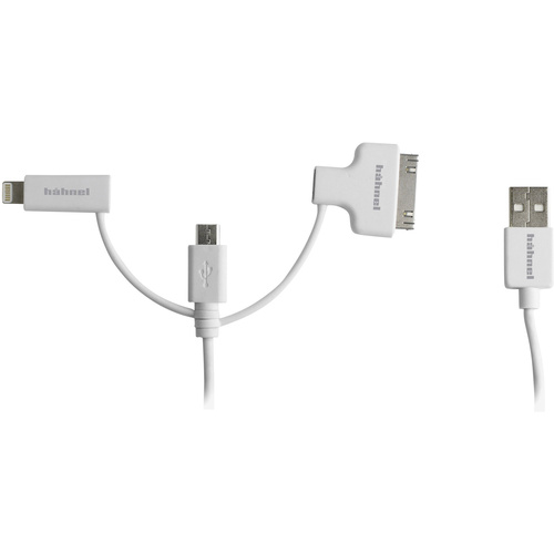 Hähnel Fototechnik Câble de charge USB USB-A mâle, Connecteur Lightning , USB-Micro-B mâle, Connecteur 30 pôles 1.50 m blanc